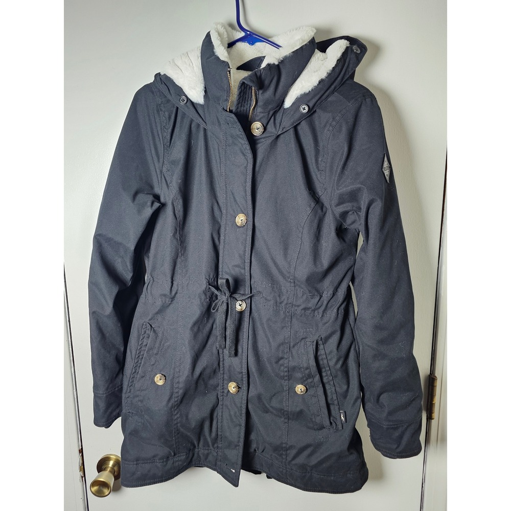 Hollister Heritage Collection Black Faux Fur Lined Hooded Parka Womens Sz M